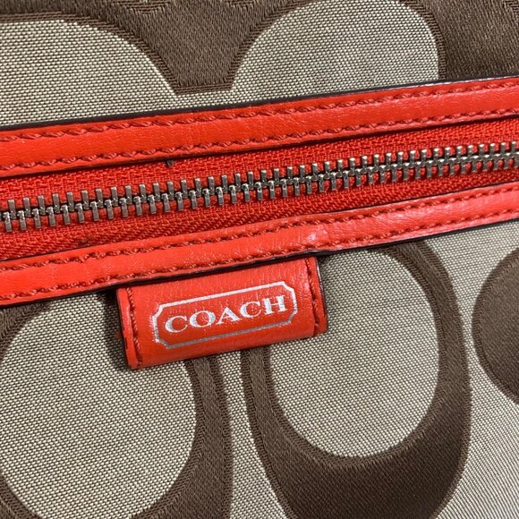 COACH Signature Canvas Orange Leather Shoulder Crossbody Bag w/ Tag F24063 EUC - Picture 5 of 16